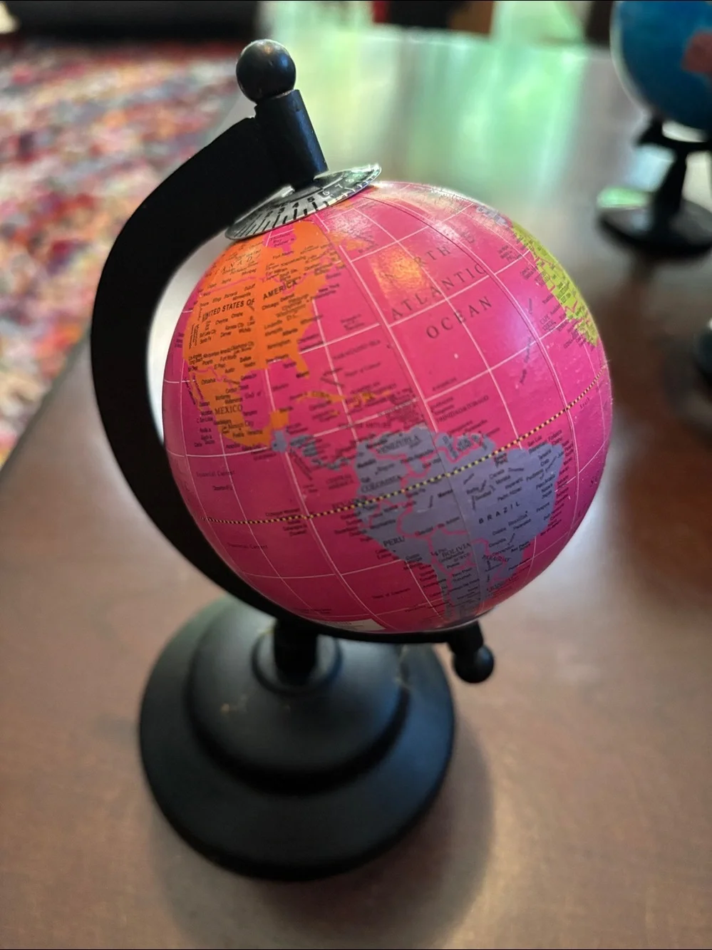 7 Mini Decorative Globes 6 Blue & 1 Pink